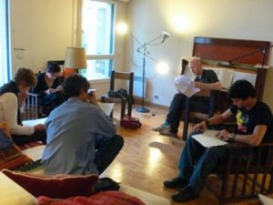 Tom Havelock, Christopher Simpson, Alex Sayhi and Nathalie Richard rehearsing (Photos Courtesy of Jane Burke)